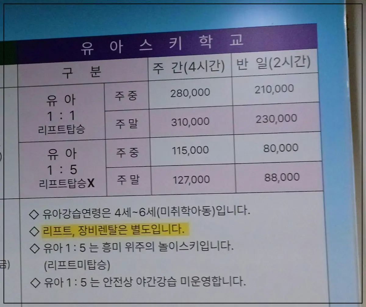 무주덕유산스키장-유아스키-강습비용