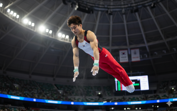 체조 경기 중인 선수 모습