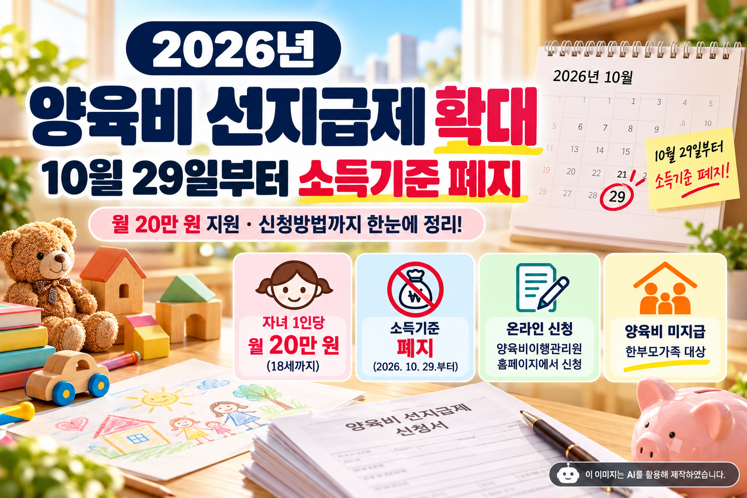 2026 양육비 선지급제 10월29일 소득기준 폐지 자녀 1인당 월 20만원