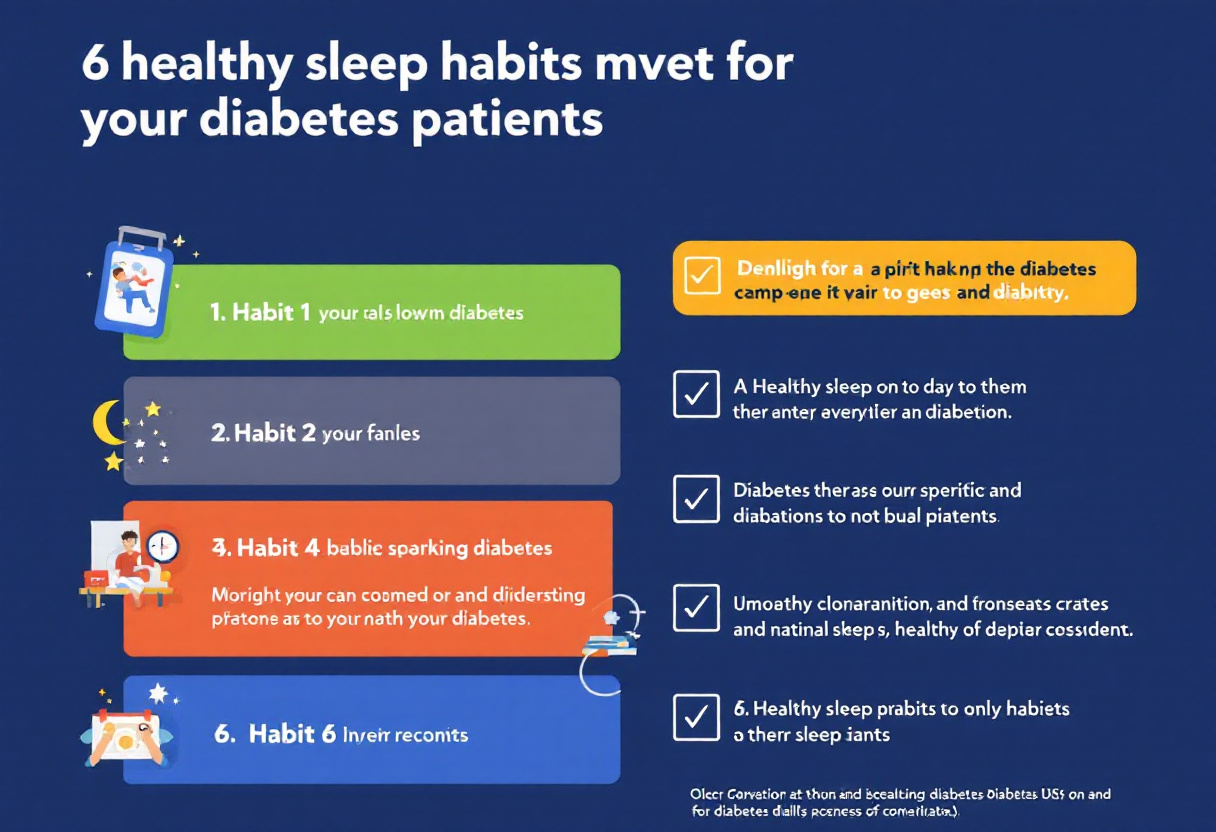 당뇨 환자를 위한 건강한 수면 습관 6가지를 정리한 체크리스트 스타일 인포그래픽"