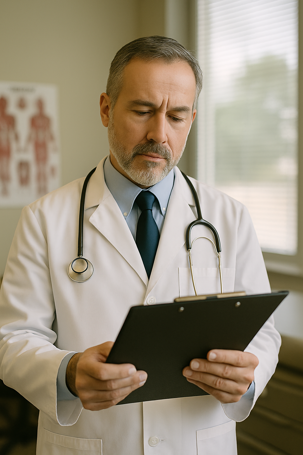 HPV 에 관한 진료 차트를 들고있는 의사