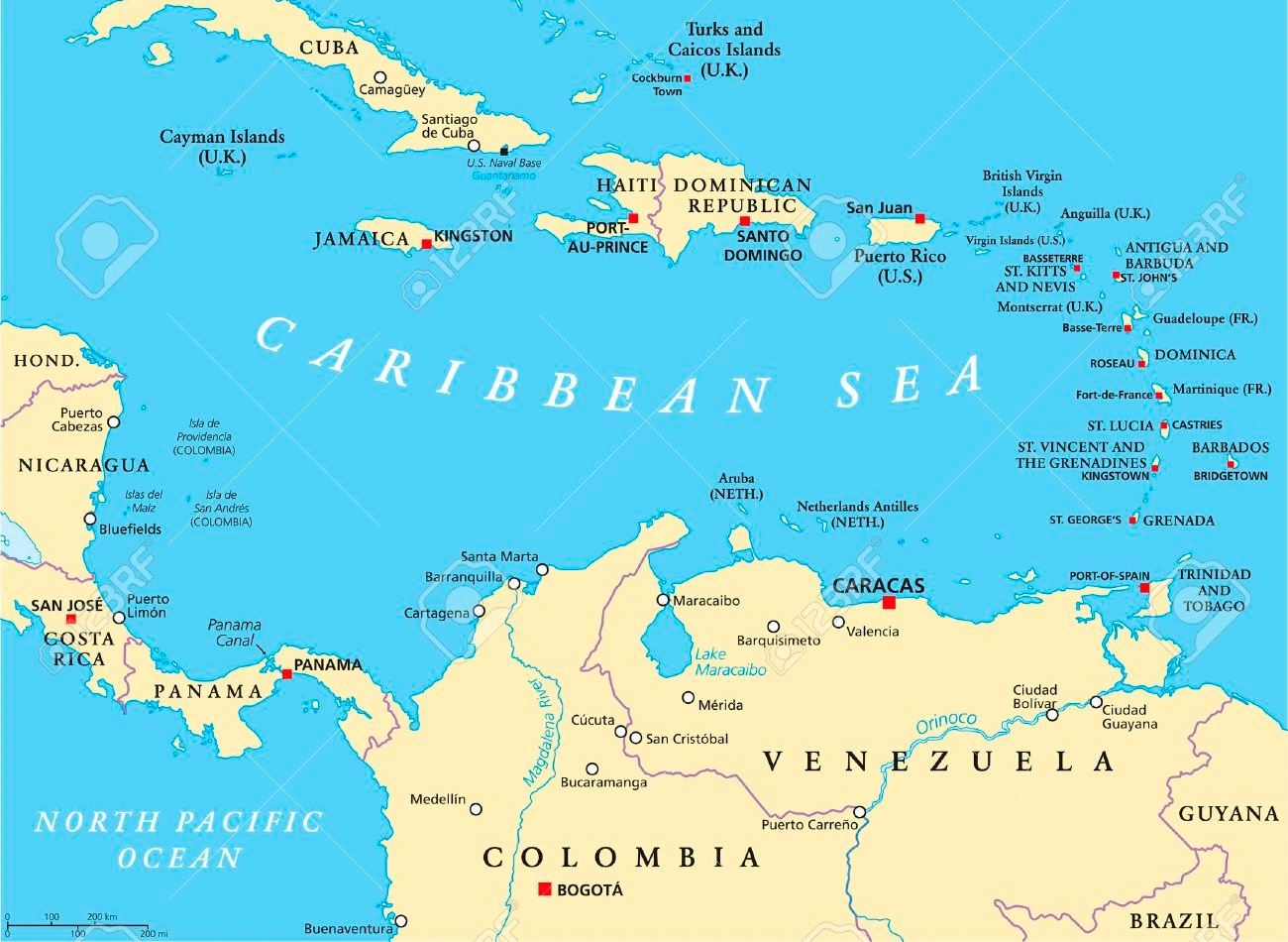 Map of the Caribbean showing the origin and distillation regions of rum