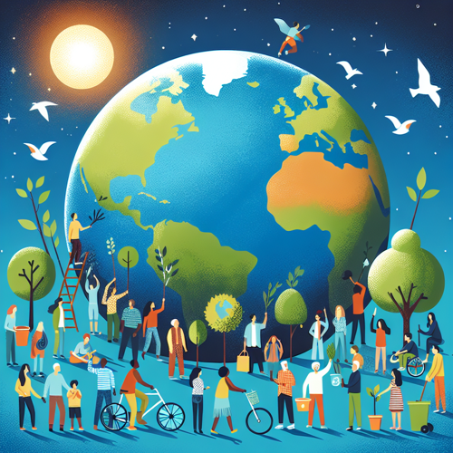 ```json
"기후 변화에 대응하는 다양한 개인 및 사회의 행동을 보여주는 이미지"
```