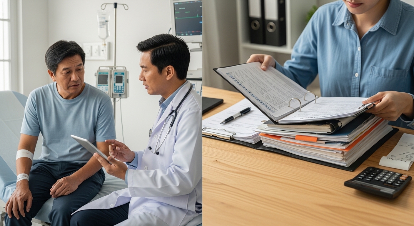 의사선생님으로부터 비용 설명을 듣고 있는 모습