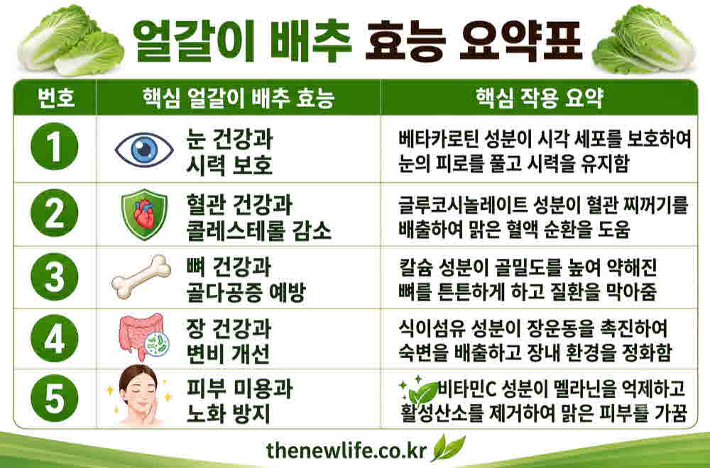 얼갈이 배추 효능 요약표
