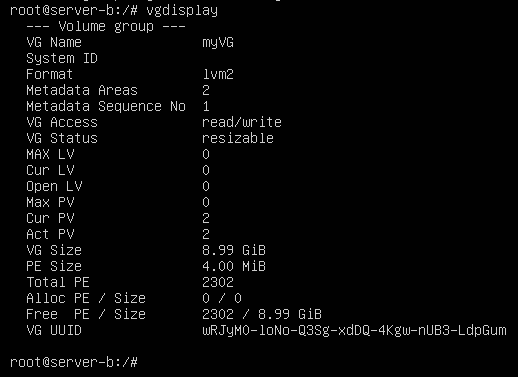 vgdisplay - 볼륨그룹 정보 확인