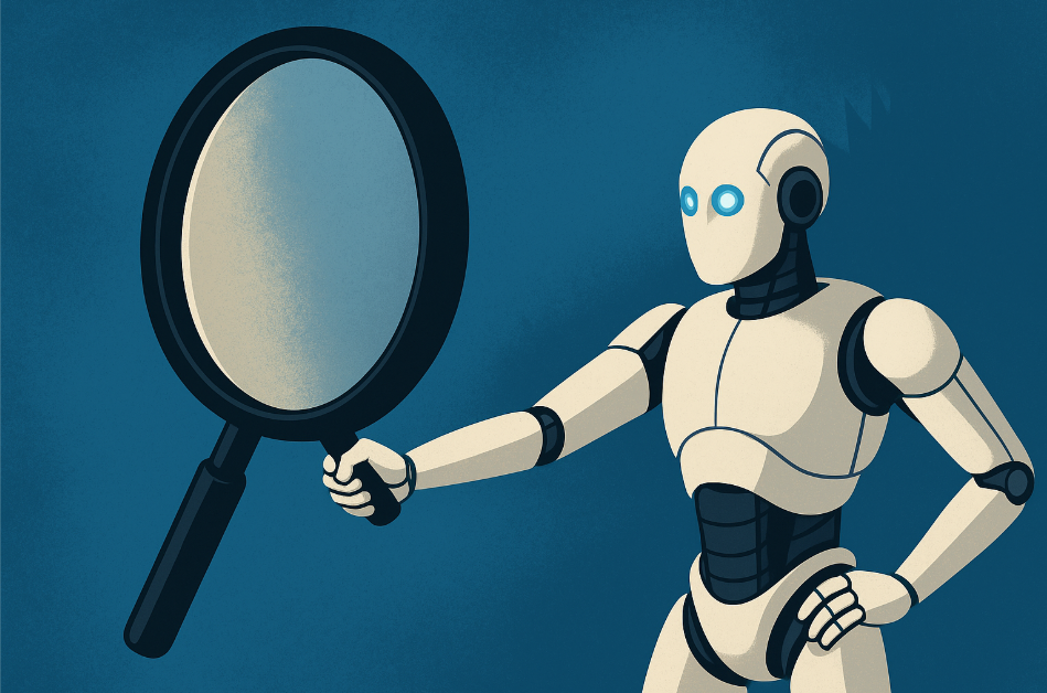 인공지능 로봇이 고전적인 돋보기를 치우고 있음