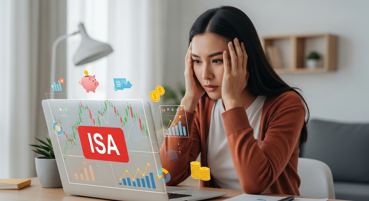노트북으로 ISA 계좌 투자 정보를 확인하며 미래를 계획하는 초보 투자자