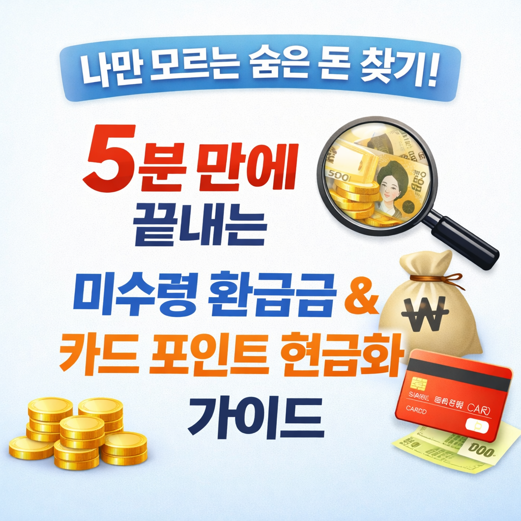 나만 모르는 숨은 돈 찾기! 5분 만에 끝내는 미수령 환급금 & 카드 포인트 현금화 가이드
숨은돈찾기, 카드포인트현금화, 미수령환급금, 연말정산꿀팁, 계좌통합관리, 재테크, 직장인재테크, 돈모으는법, 정부지원금, 생활정보