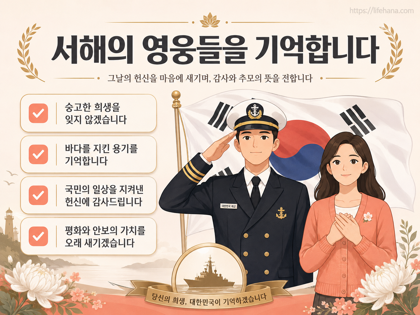 마지막 순간까지 조국의 바다를 지켜낸 6인의 서해 영웅들을 추모하는 가이드 카드