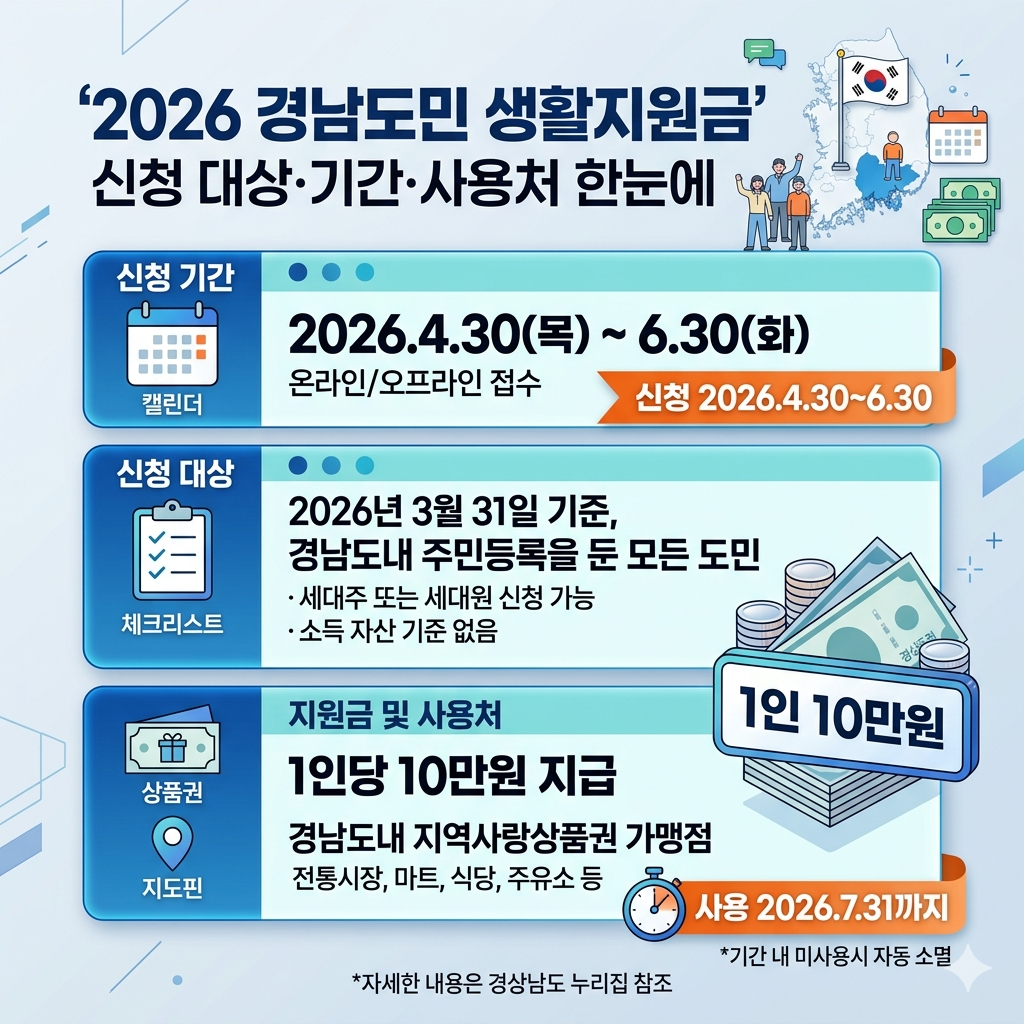 경상도민 생활지원금 신청 대상&middot;기간&middot;사용처 인포그래픽