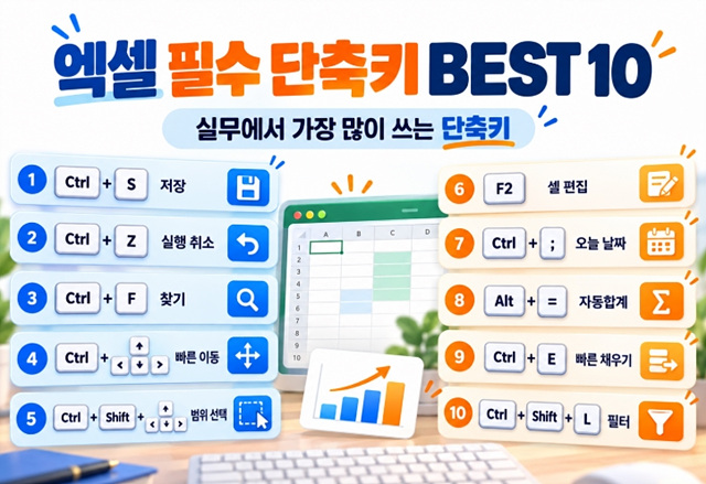 엑셀 단축키 모음｜업무시간 줄여주는 필수 단축키 40개