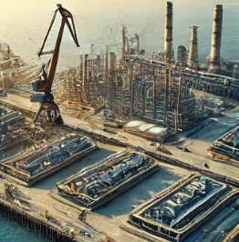 조선소에서 배 를 건조하는 모습