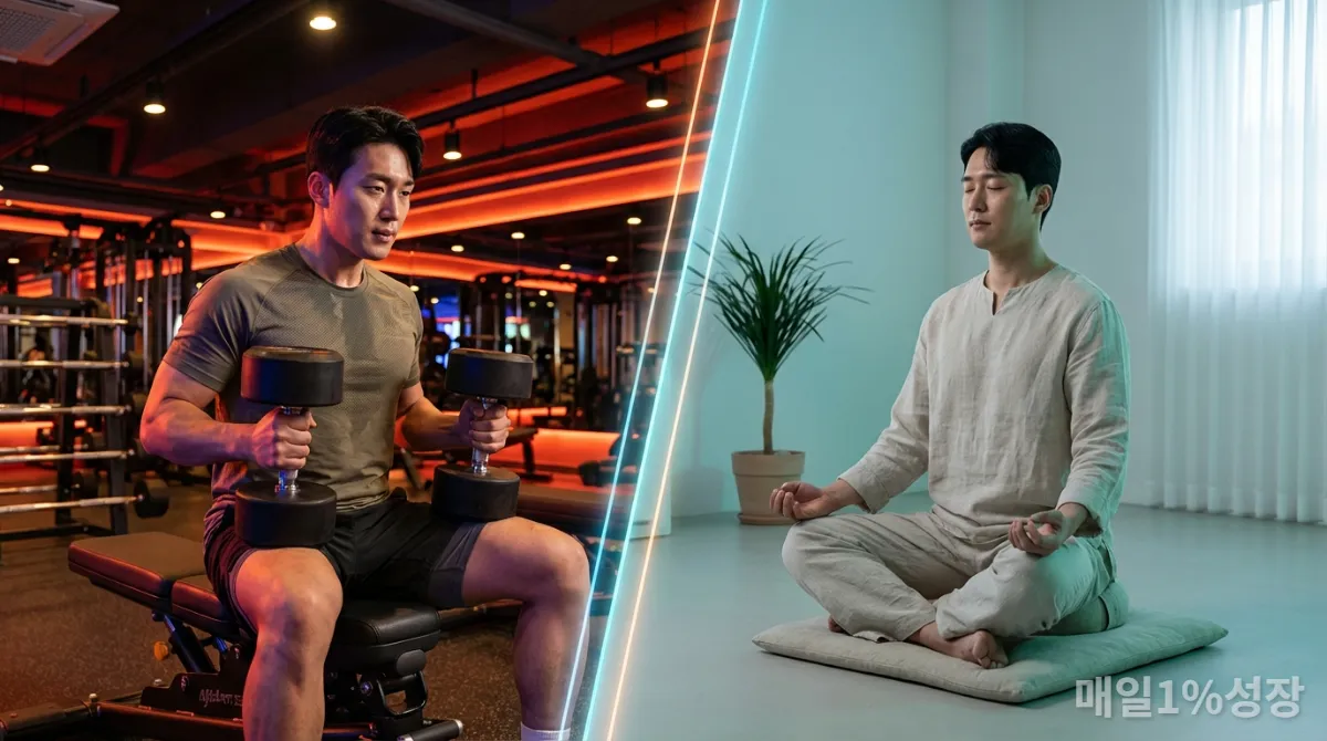 운동과 명상을 통해 몸과 마음의 균형을 찾는 한국인의 모습