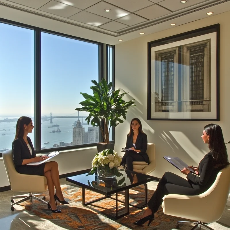 금융 분석가들이 ETF 전략을 논의하는 한적한 사무실, 투자 계획의 중요성을 부각. 차분하고 집중적인 분위기가 전략적 투자 논의를 뒷받침.