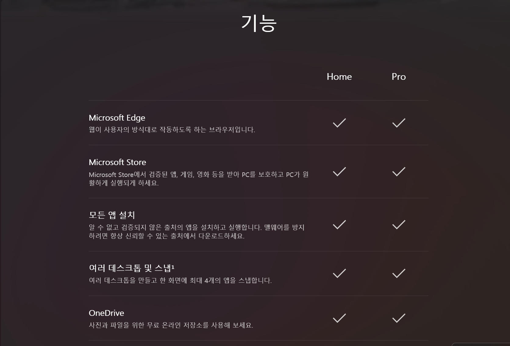 윈도우 Home과 Pro의 공통점