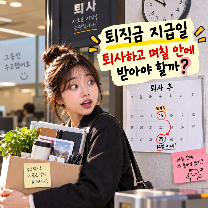 퇴직금 지급일을 확인하기 위해 퇴사일을 기준으로 14일 이내 지급기한을 달력에서 확인하는 퇴직자 이미지