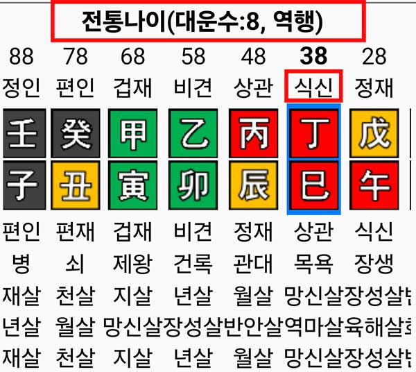 대운수 8인 사주로써, 식신 대운이 들어왔다.