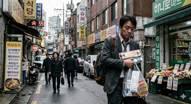 스태그플레이션 상황에서 물가 상승과 자산 감소를 체감하는 직장인 모습