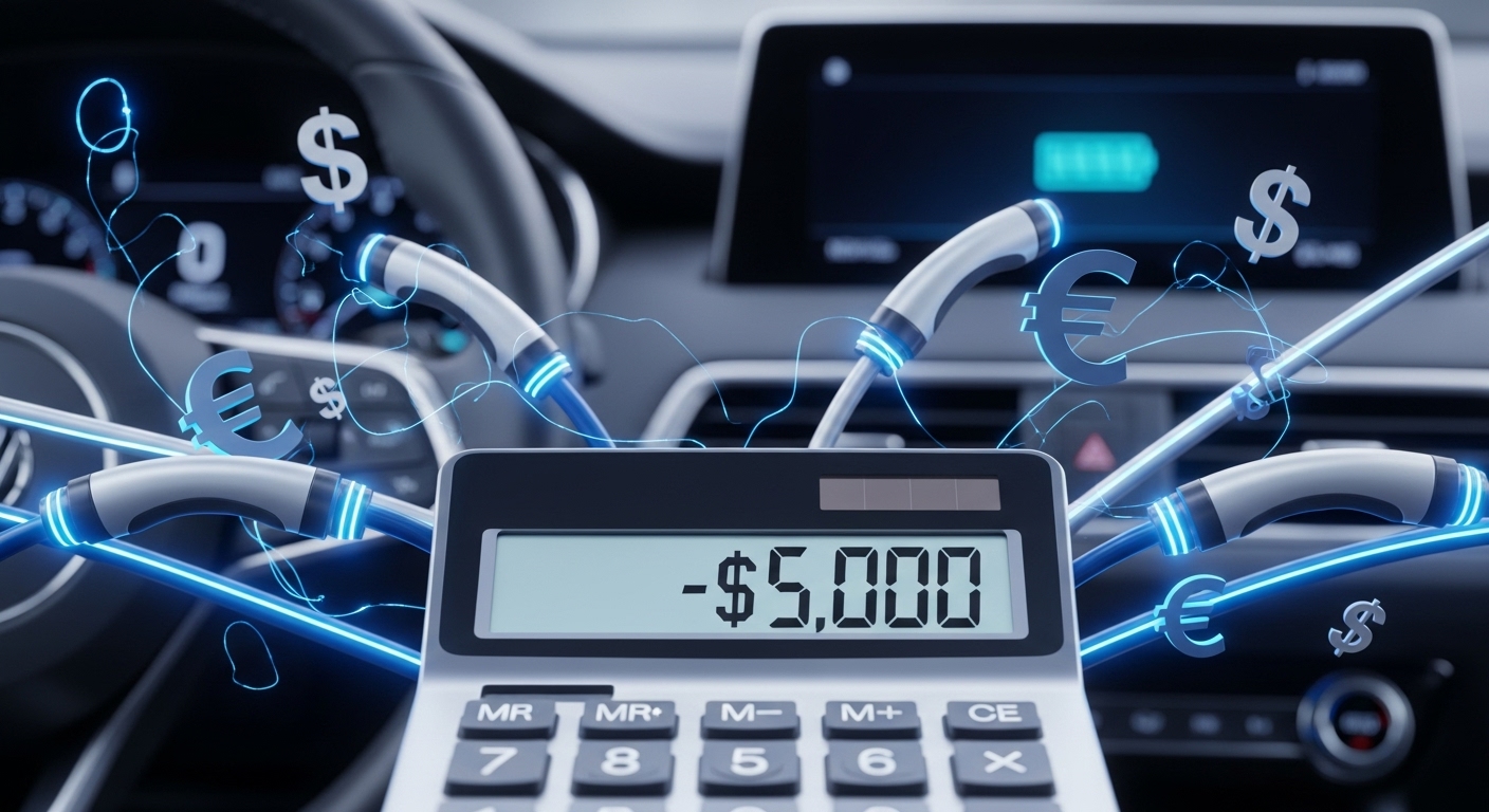 전기차 구매 시 개별소비세 감면으로 절약되는 비용을 계산하는 모습.