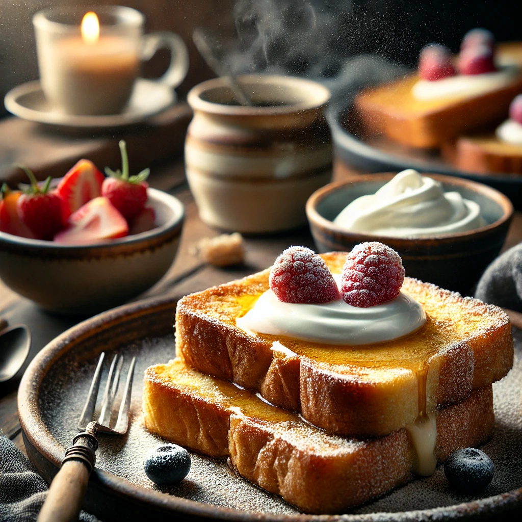 크림치즈와 설탕이 토핑된 프렌치토스트