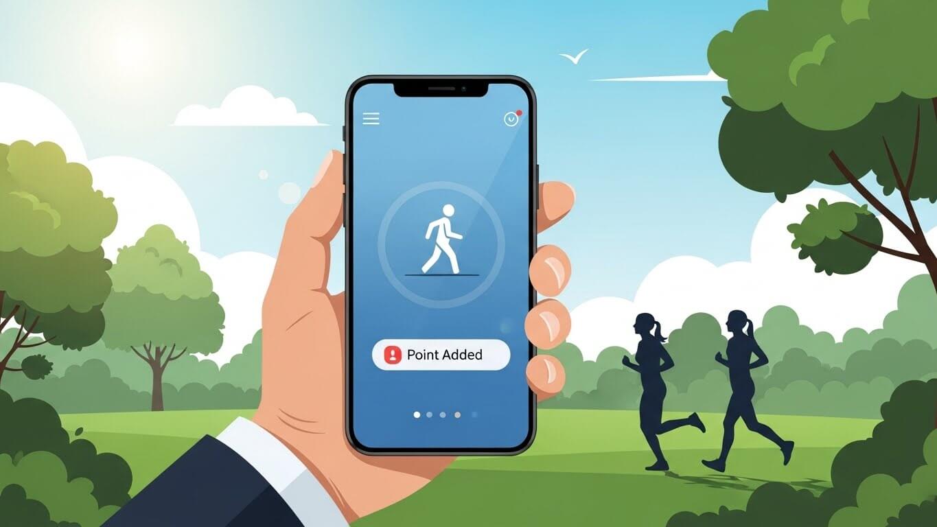 휴대폰운동앱-공원-여성이운동하고있다