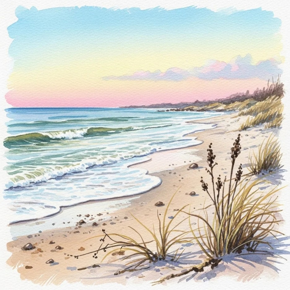 겨울 바다와 봄 기운이 만나는 평화로운 해안