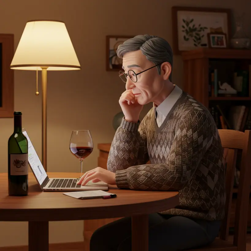 와인에 대한 정보를 검색하는 50대 남성