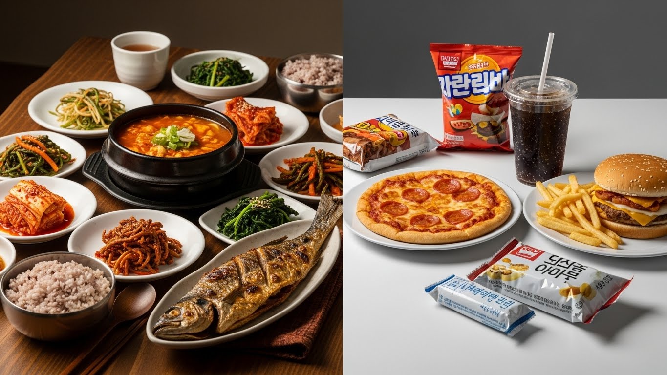 전통식단과 현대식단 관련 사진