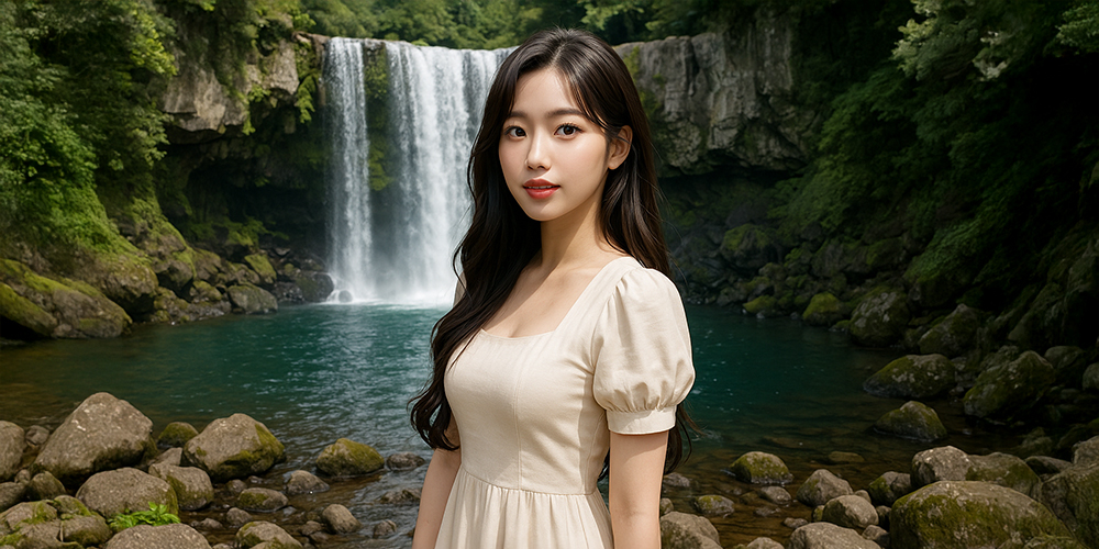 폭포에서 사진 찍는 사람