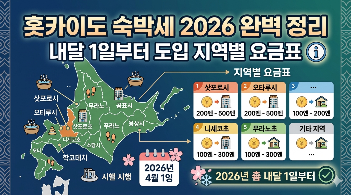 홋카이도 -숙박세 2026- 완벽- 정리- 내달1일부터- 숙박 -세 -도입 -지역별- 요금표