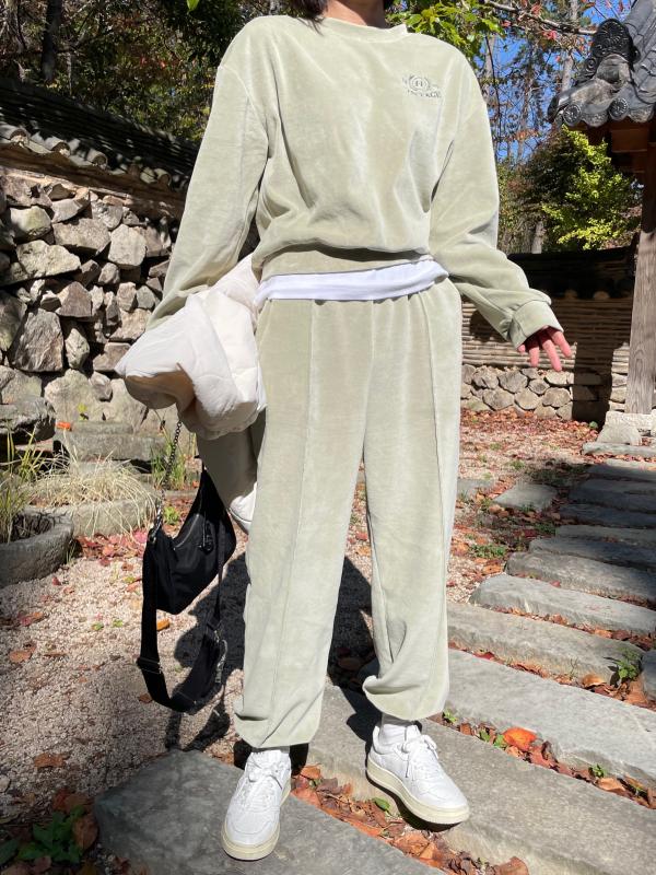 빈티지 벨루아 여성 벨벳 트레이닝 조거 맨투맨 세트 2col