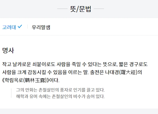 촌철살인 사자성어가 실제 문장에서 활용되는 예시