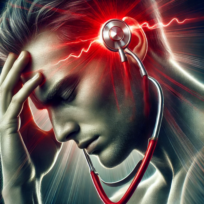 고혈압으로 인한 심한 두통을 겪는 사람&amp;#44; 뒷머리를 잡고 고통스러워하는 모습.