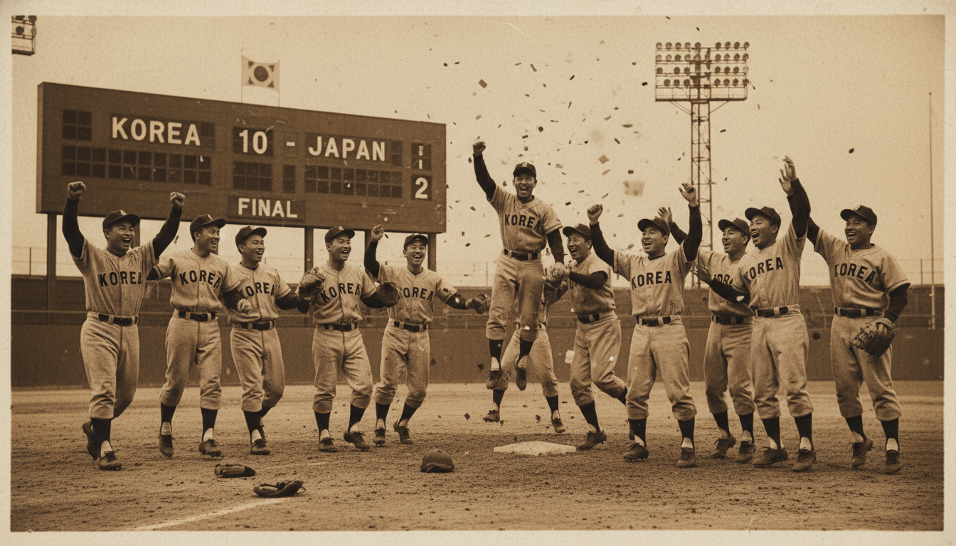 2006년 WBC 4강 신화 당시 한국 야구 국가대표팀 선수들이 승리를 축하하는 옛날 사진.