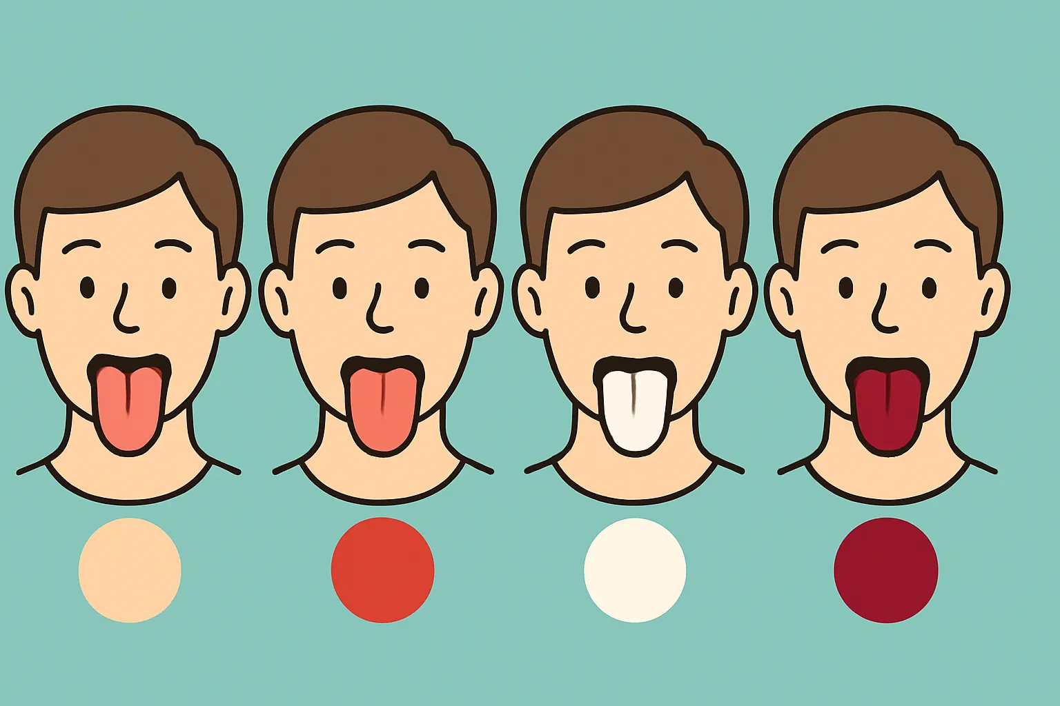 혀-색깔-변화를-통해-건강-상태를-유추하는-사람들-일러스트