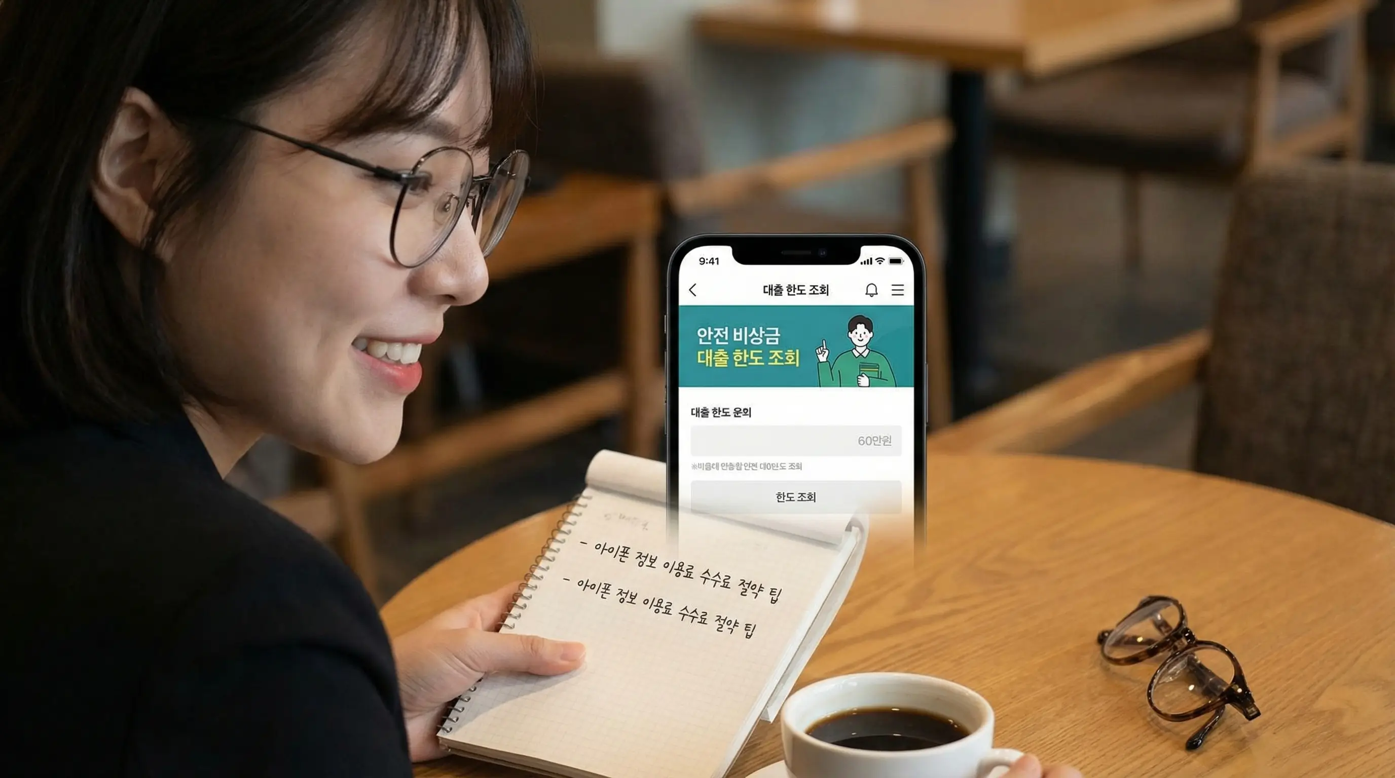 스마트폰으로 안전한 비상금 대출 한도를 조회하고 아이폰 정보 이용료 수수료를 절약하는 현명한 소비자의 모습