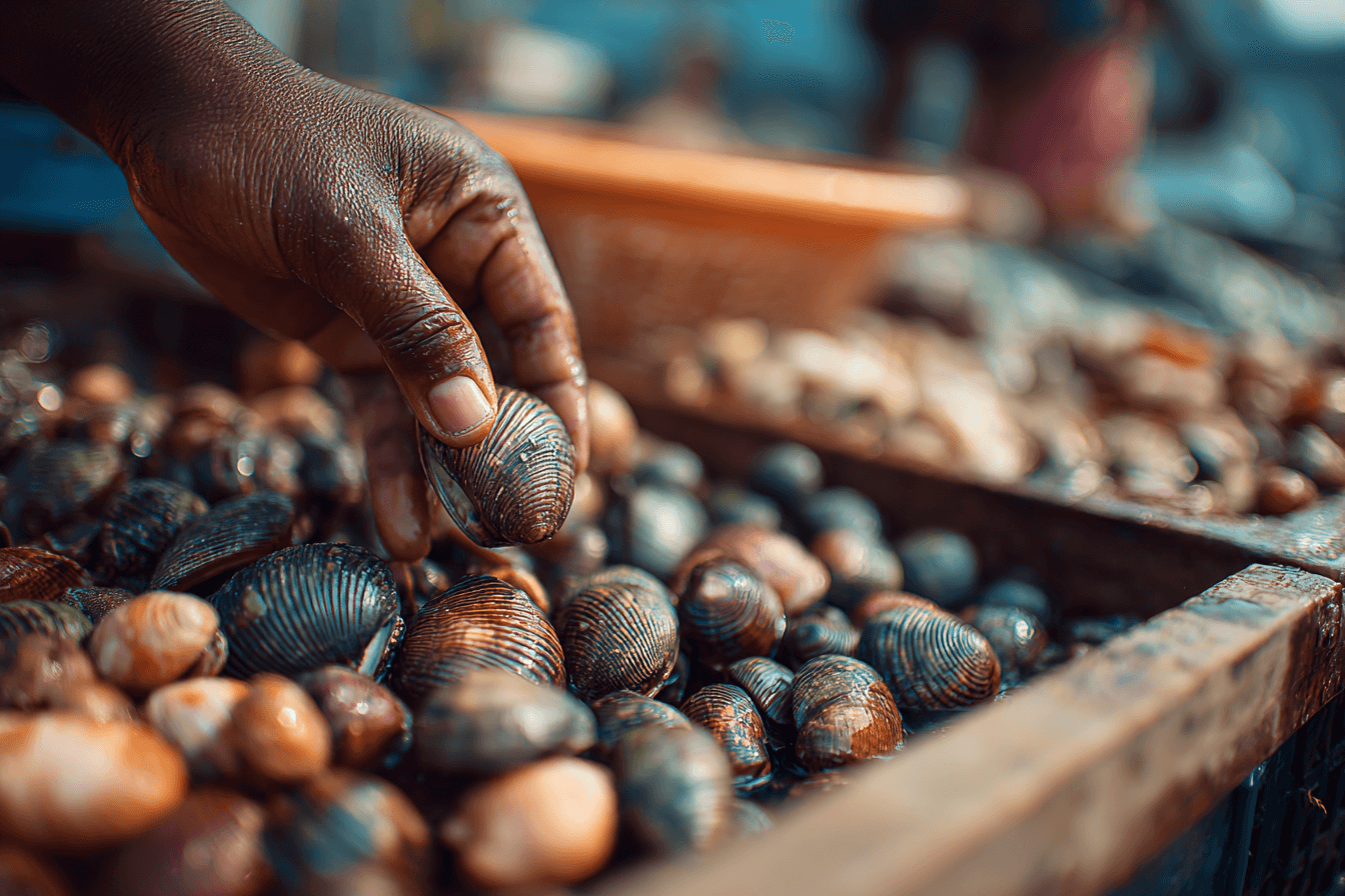 바지락을-고르고-있는-이미지