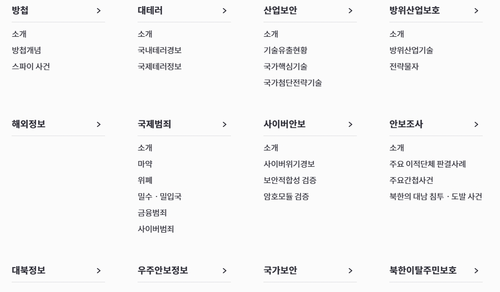 국제 범죄 및 안보 조사 관련 사례 화면