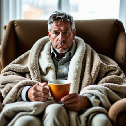 아파서 쉬고있는 중년남성