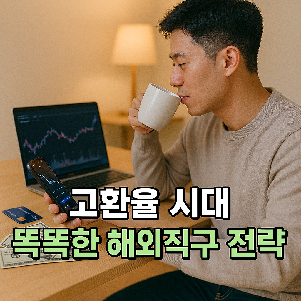 환율 앱을 확인하며 해외직구 시점을 검토하는 남성