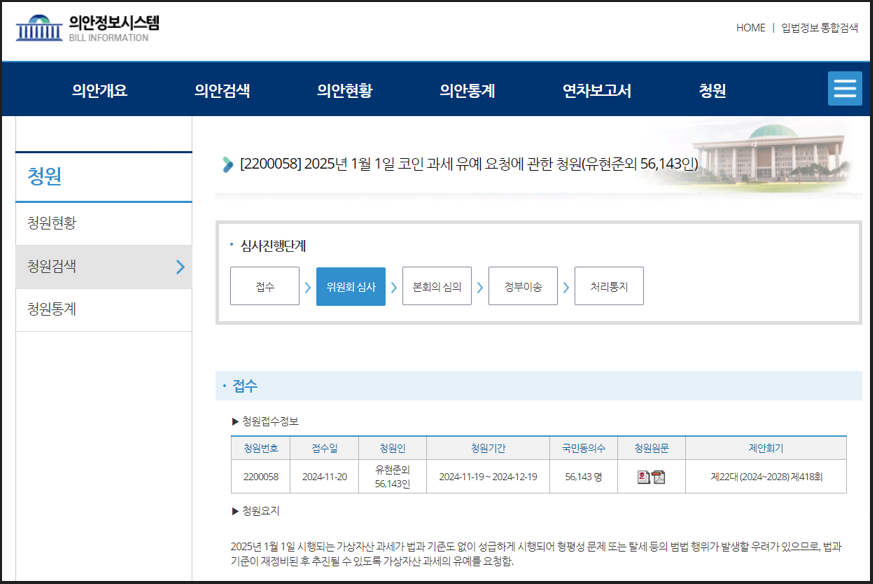 2025년 가상자산 과세 유예, 2027년으로 연기된 이유 - 국회 의안정보시스템 홈페이지