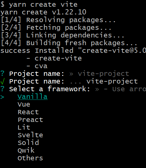프롬프트 창에서 메세지만 따라가도 프로젝트가 만들어진다.