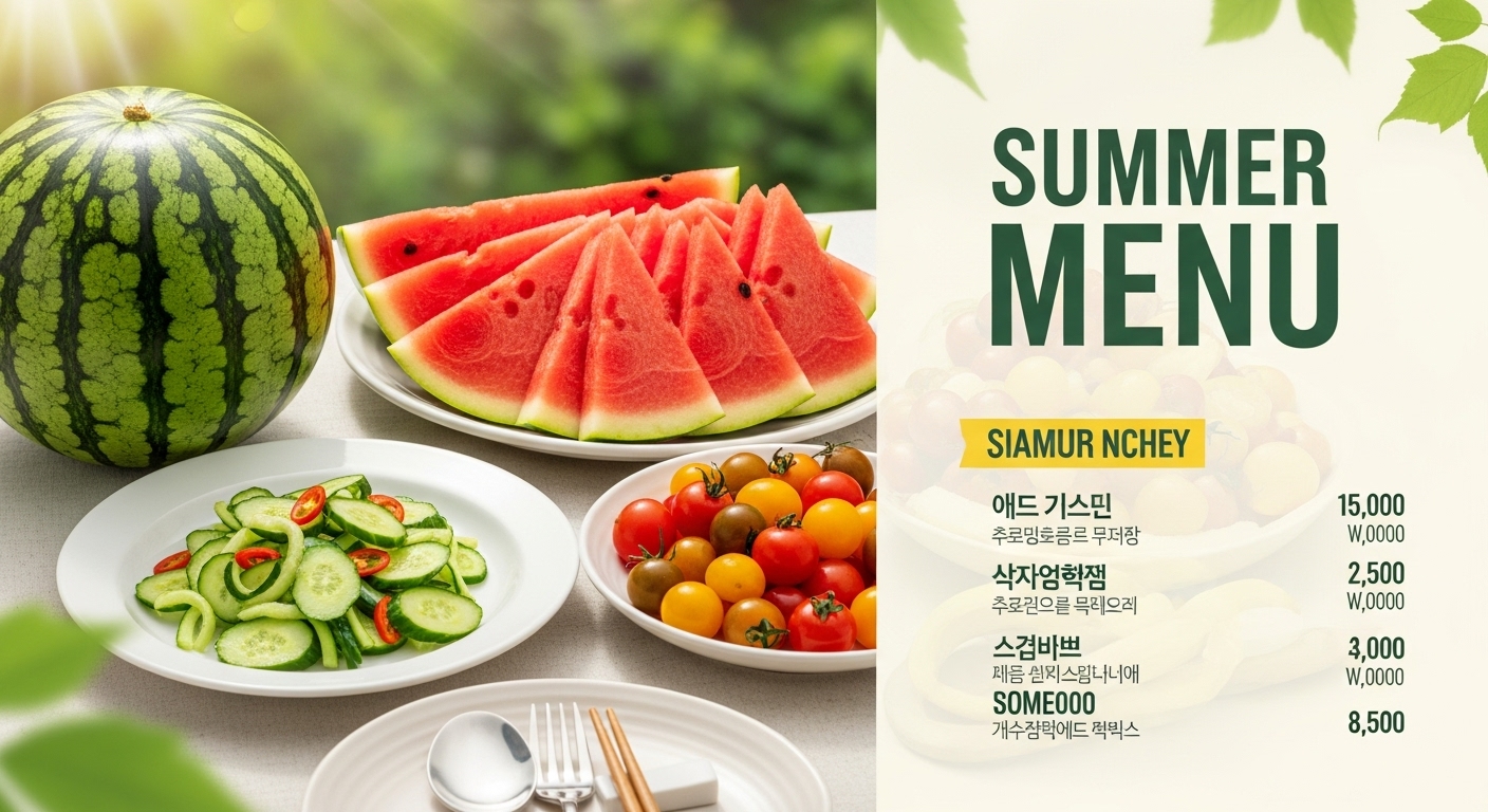 수박, 오이, 토마토가 놓인 여름 식단