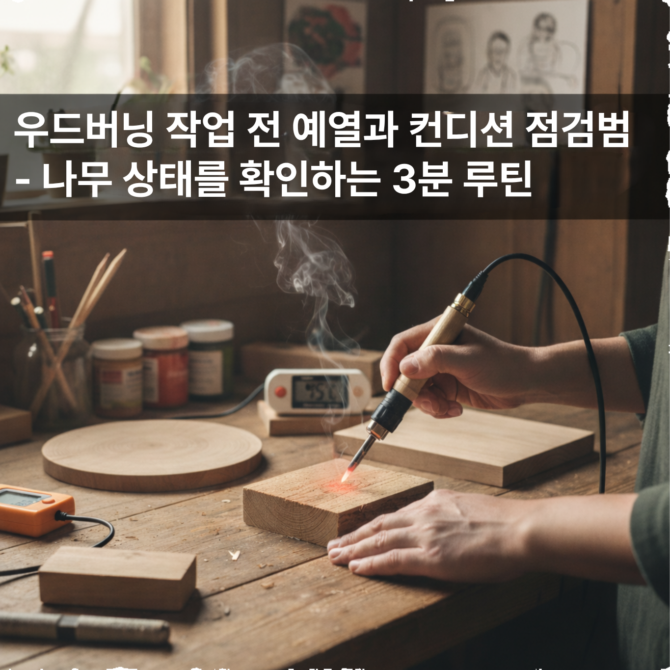우드버닝 작업 전 예열과 컨디션 점검법&ndash; 나무 상태를 확인하는 3분 루틴