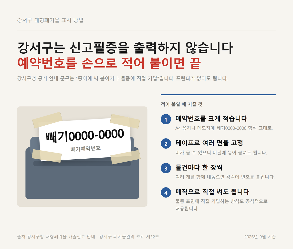 강서구 빼기 예약번호를 종이에 크게 적어 대형폐기물에 붙이는 네 가지 표시 방법