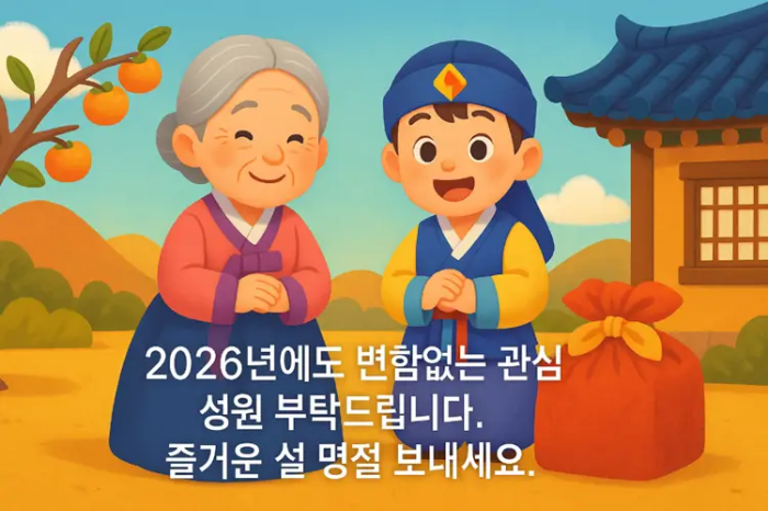 거래처 고객 설날 인사말-한복입은 할머니 손자