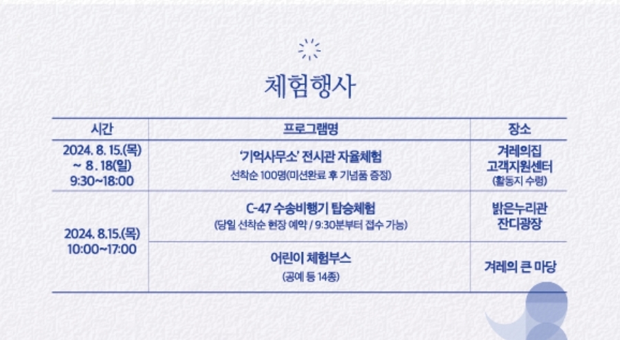 독립기념관 광복절 체험 행사 정보