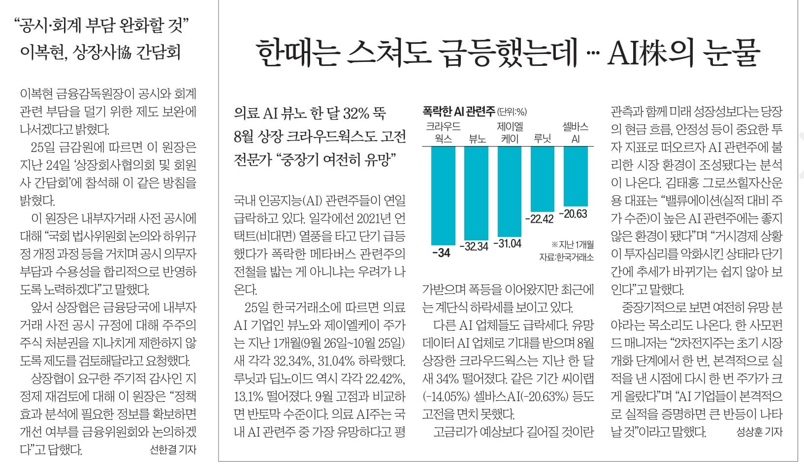 10월 26일 목 경제뉴스 신문스크랩