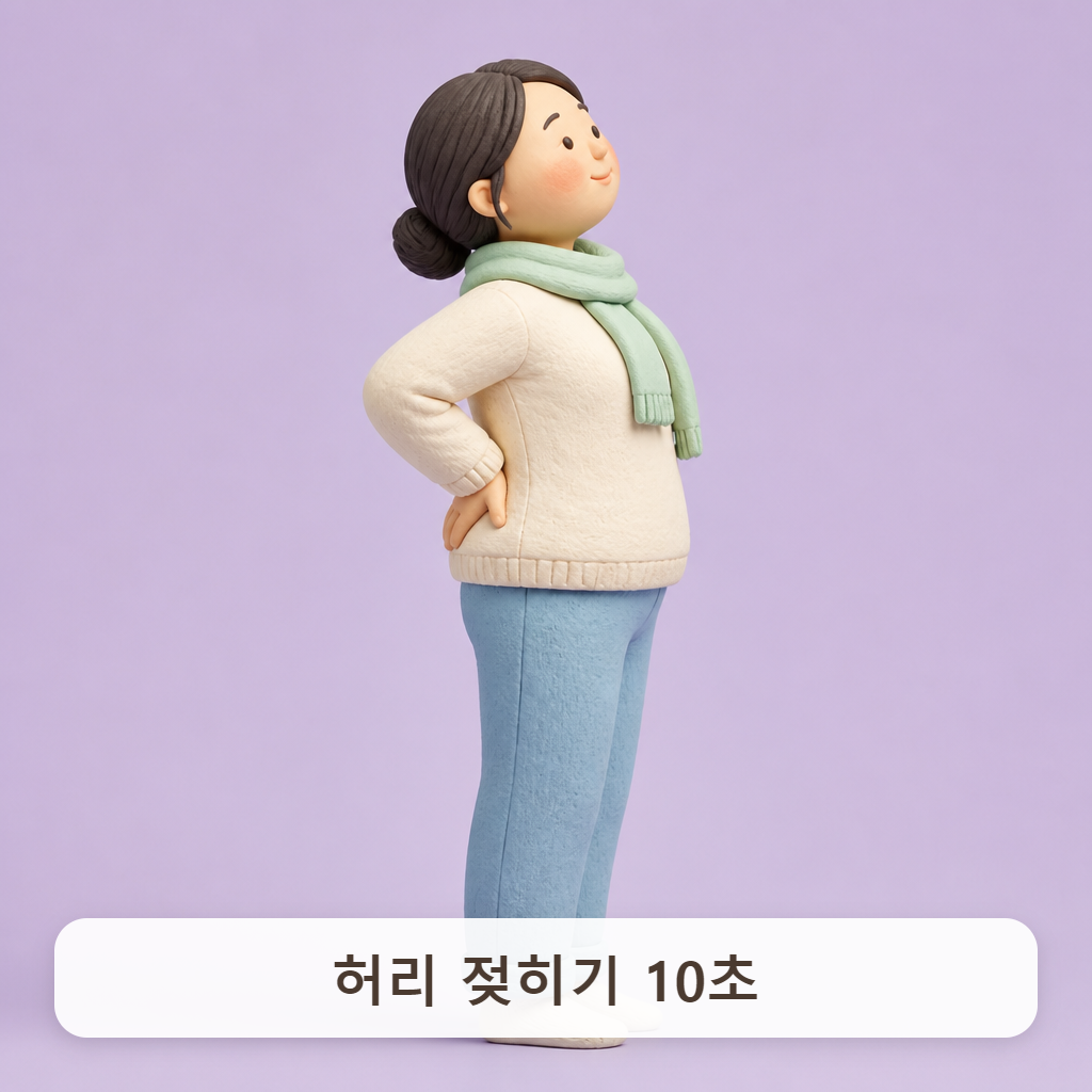 두 손을 허리에 대고 상체를 살짝 젖히는 동작